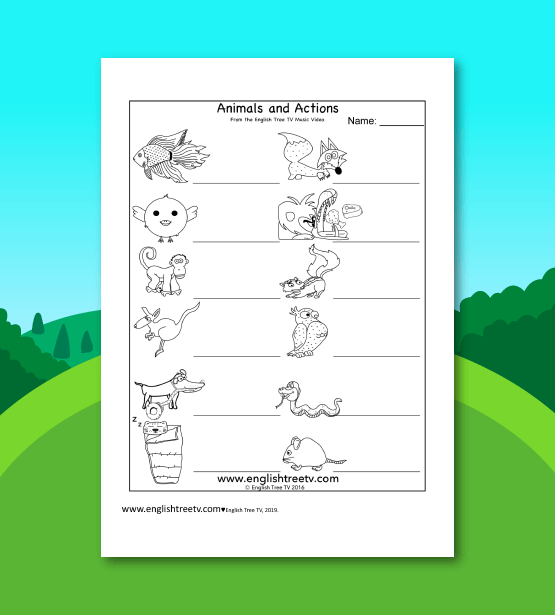 Animals and Actions BnW Worksheet