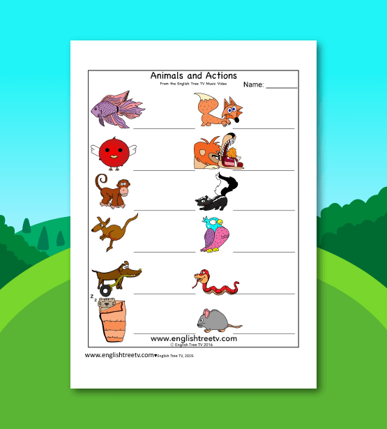 Animals and Actions Colored Worksheet