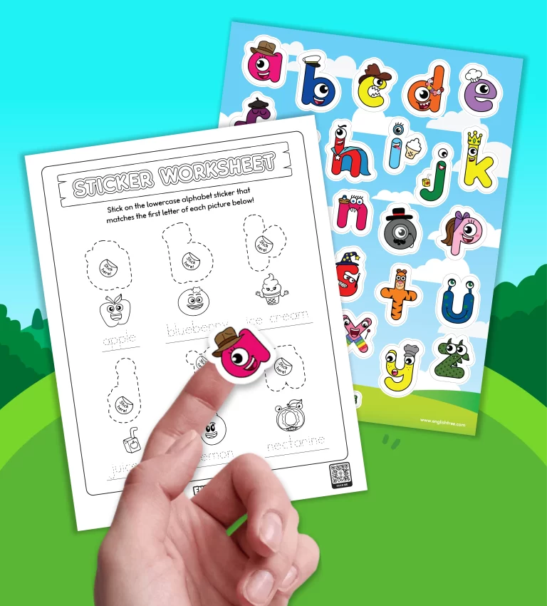 Alphabet Lowercase Sticker Worksheets